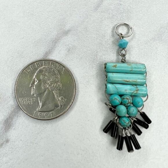 Silver Tone Faux Turquoise Ladder Beaded Upcycled Pendant - Picture 1 of 3